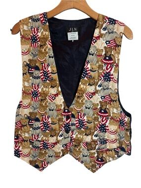 JLN USA Teddy Bear Patriotic American Flag Vest Size Lg 4TH OF JULY